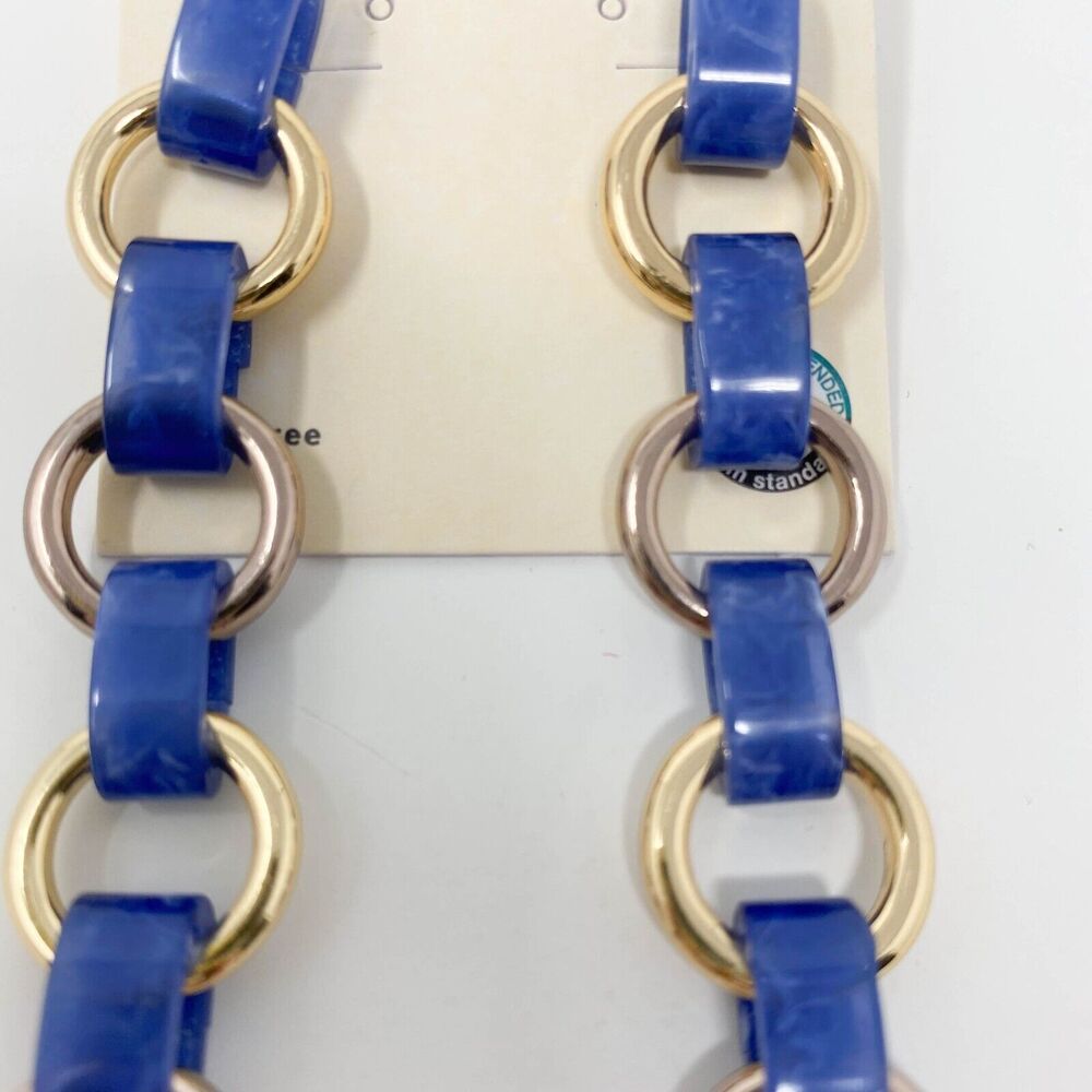 Open Edit Blue Marbled Link Drop Earrings Goldtone Post Back Recycled Materials - Picture 2 of 4